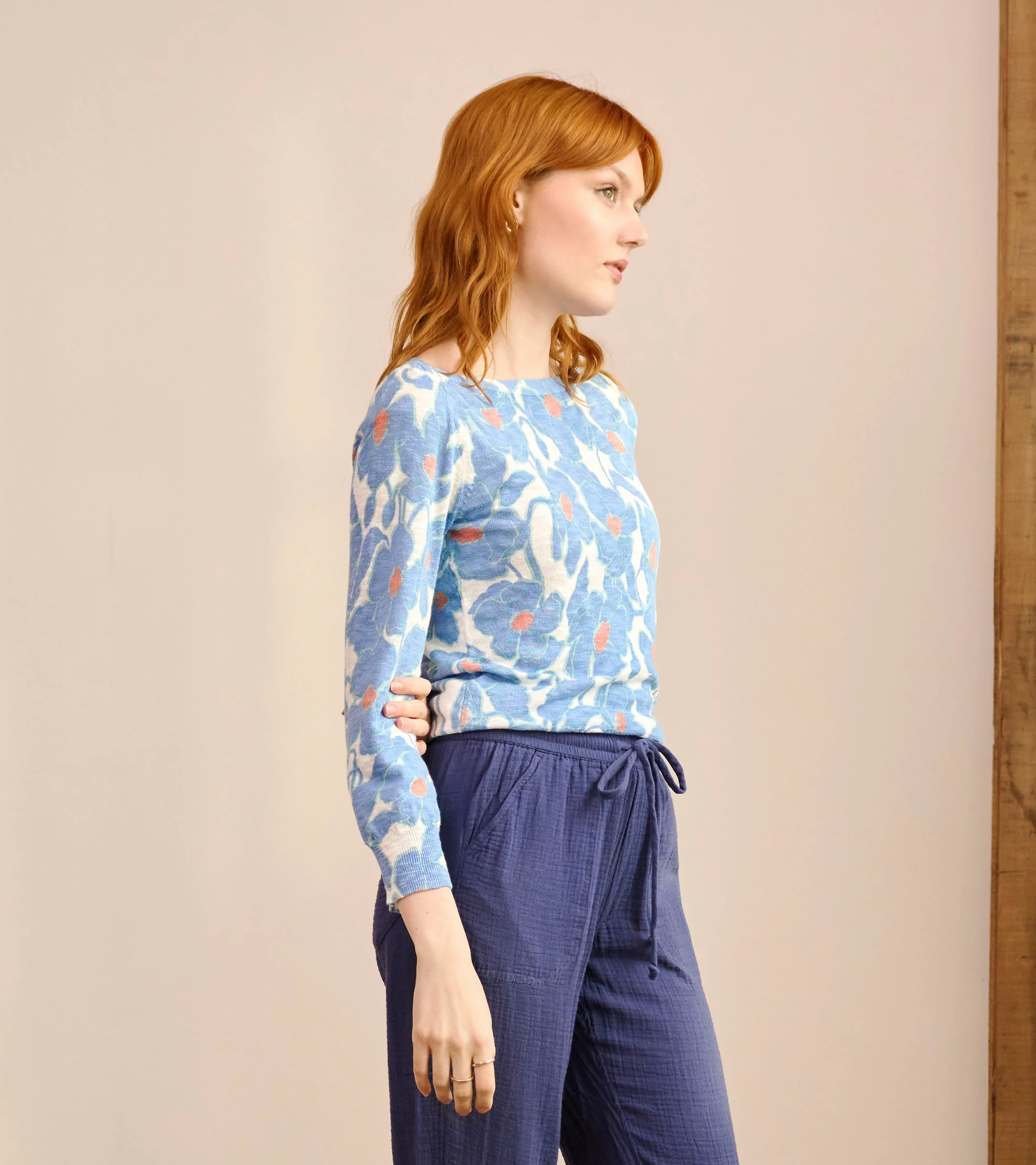 3/4 Sleeve Knit Breton - Textured Poppies - Image 3