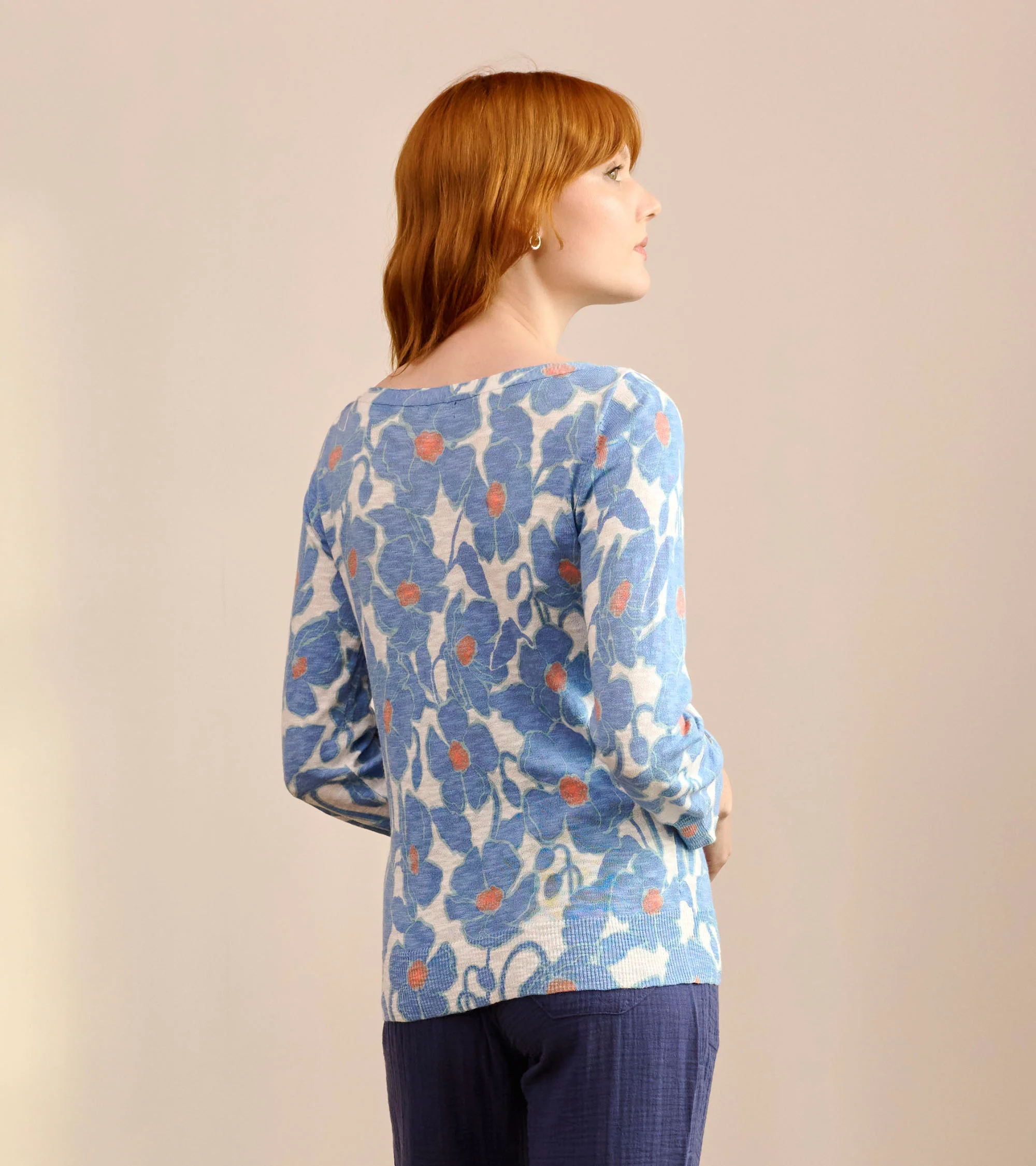 3/4 Sleeve Knit Breton - Textured Poppies - Image 4