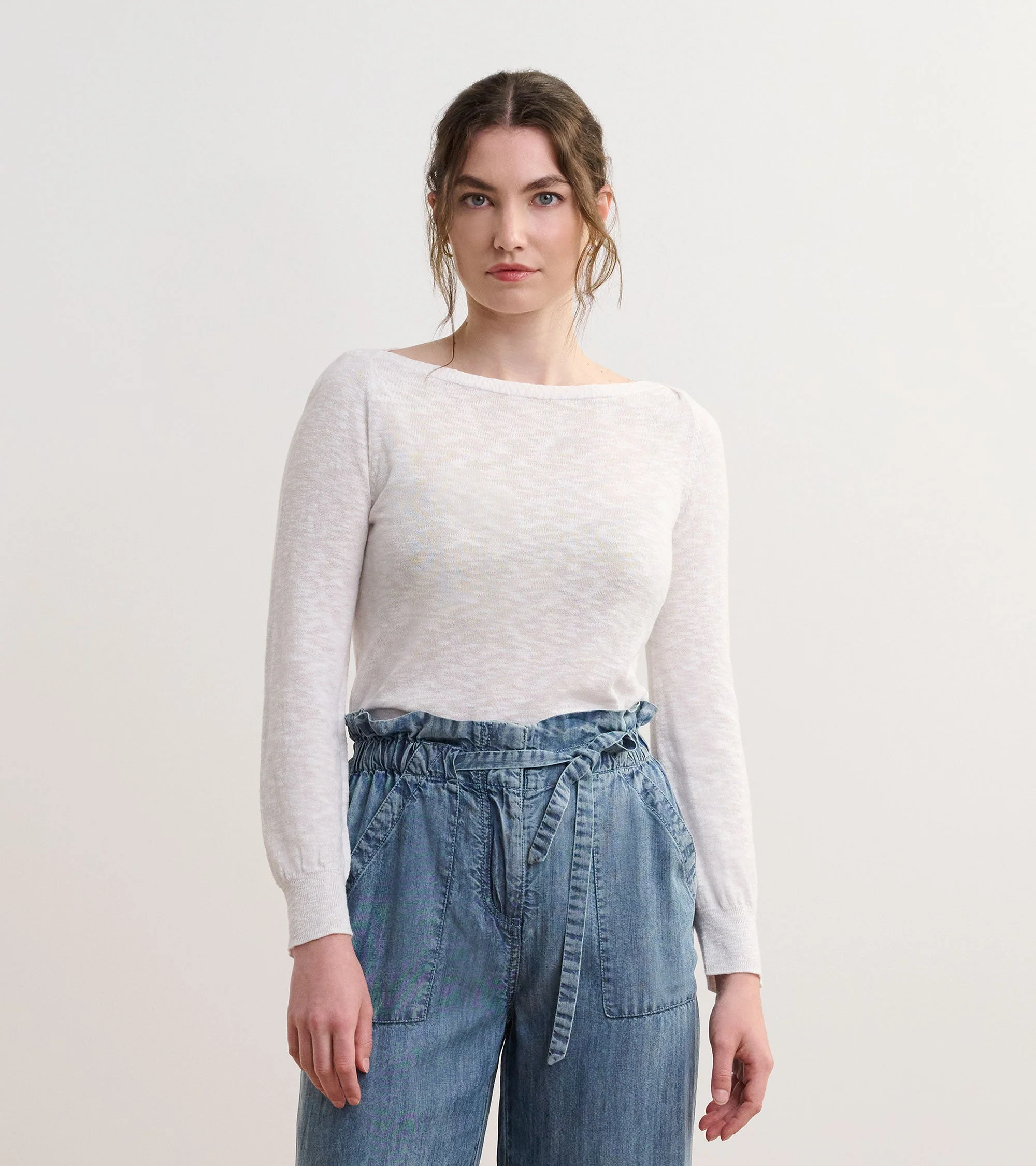 3/4 Sleeve Knit Breton - White