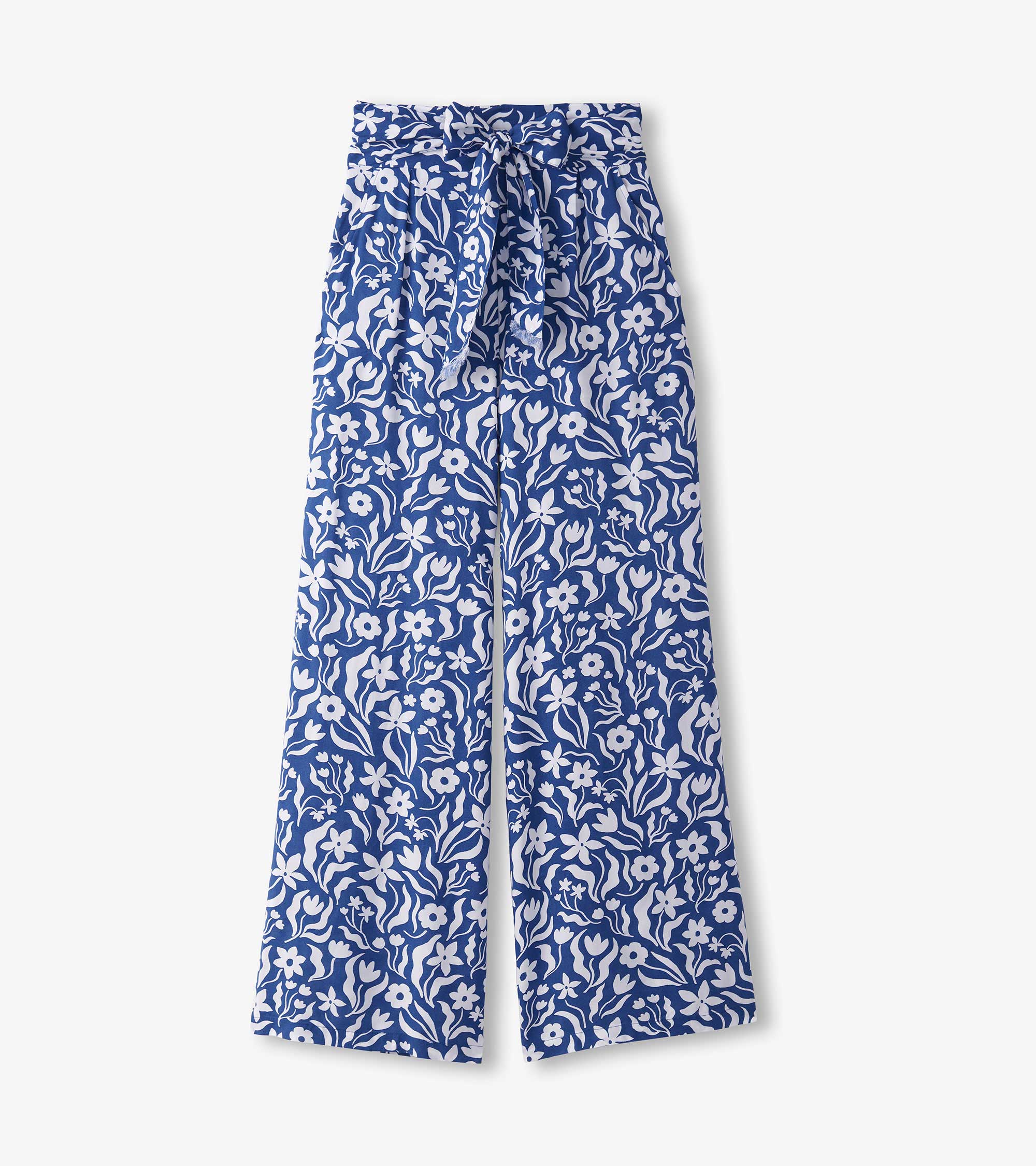 Belted Wide Leg Pants - Wavy Flowers - Image 2