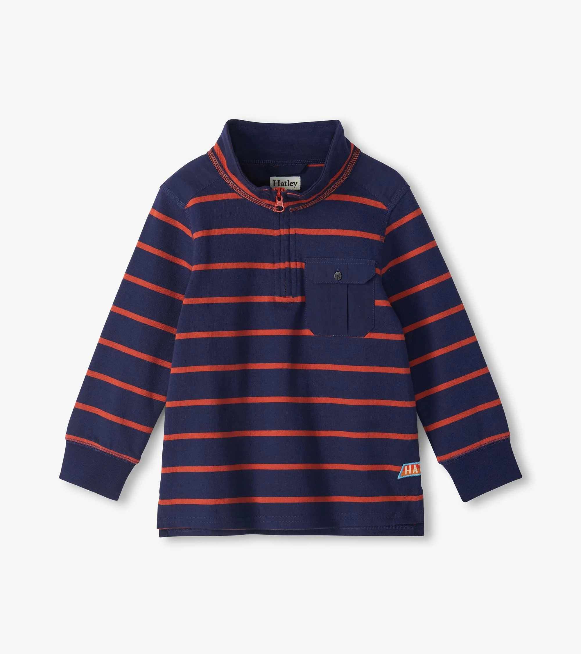 Boys Orange Stripes 1/4 Zip Mock Neck Top