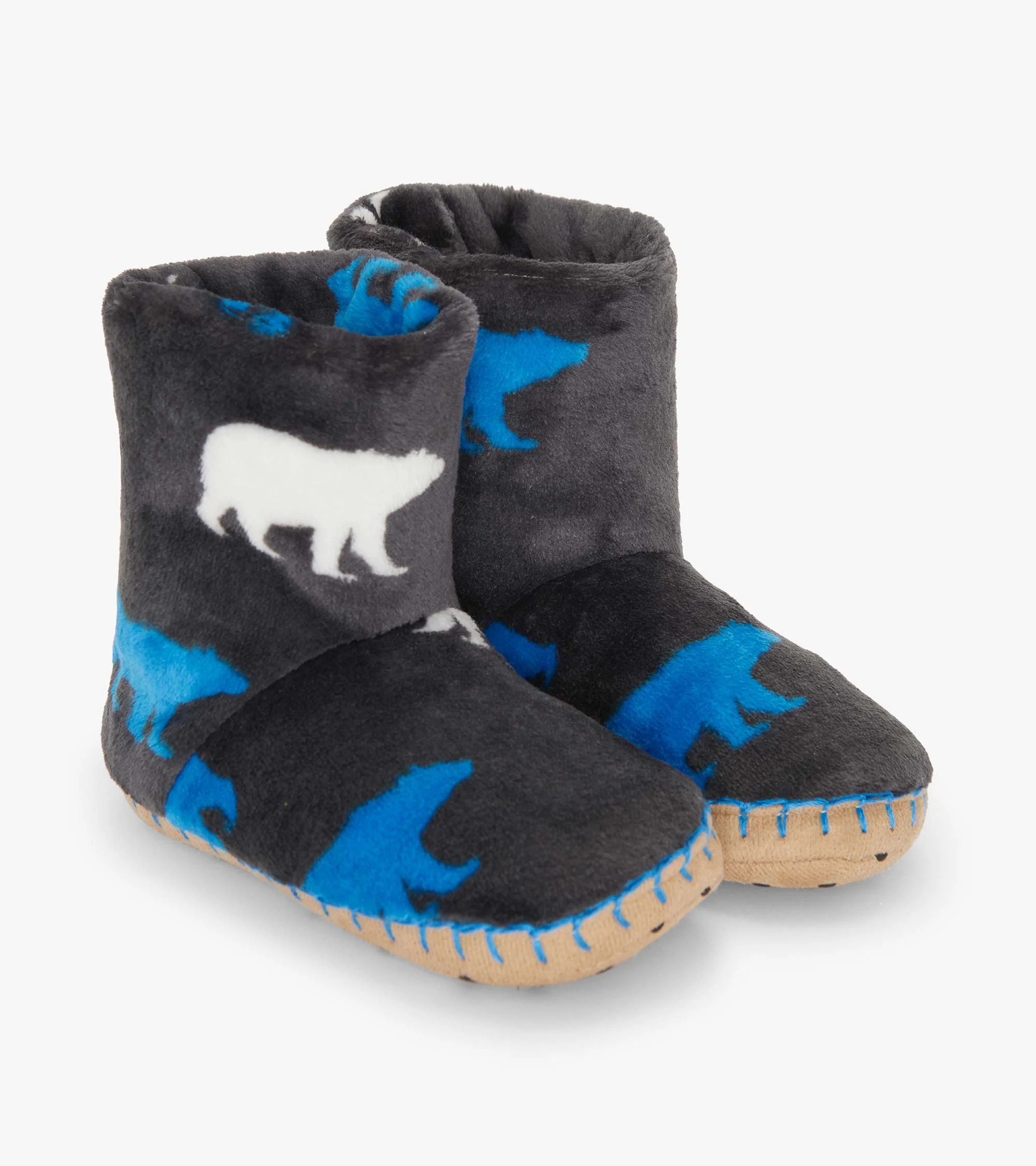 Boys Polar Bear Silhouette Fuzzy Fleece Slippers - Image 2