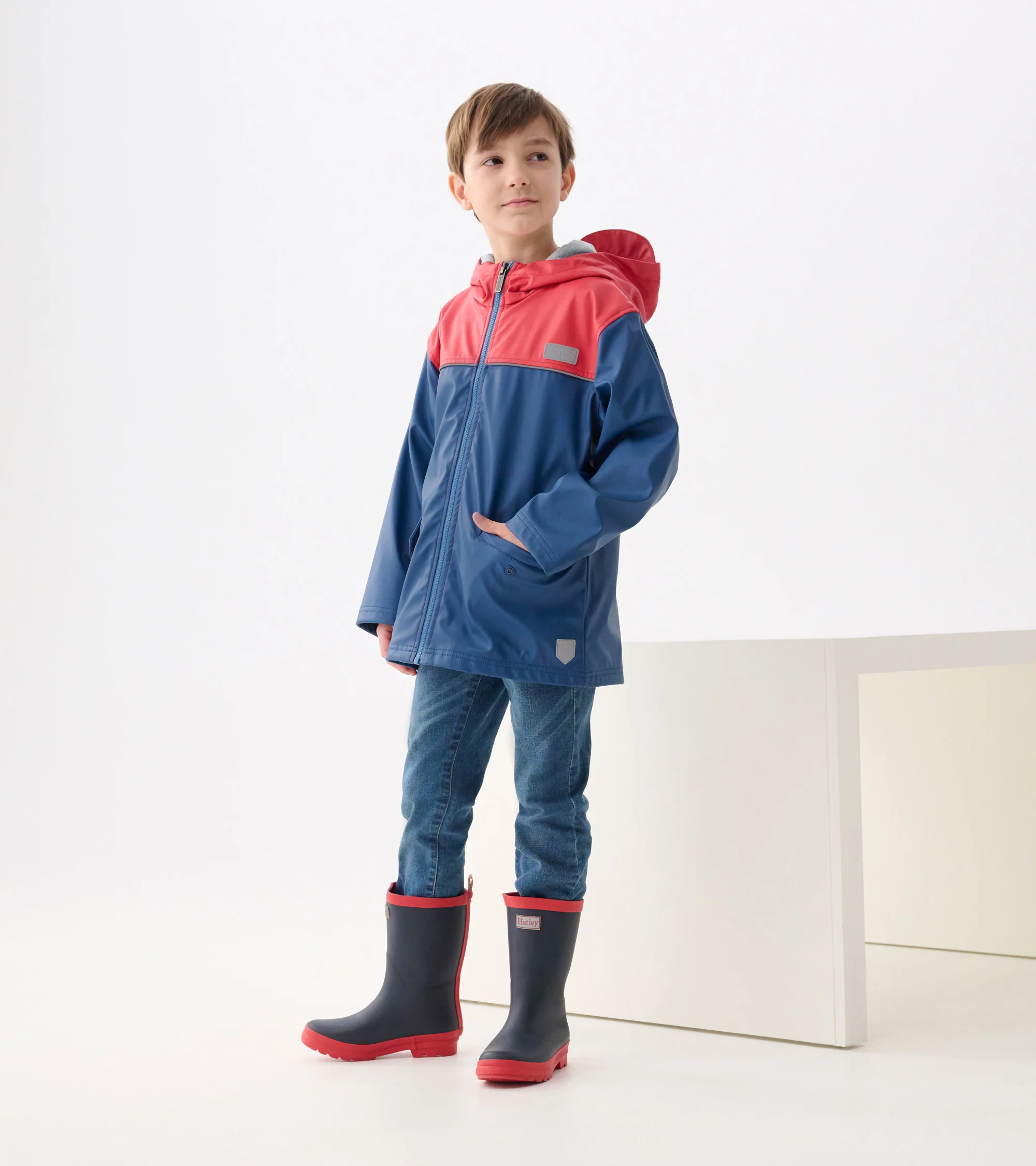 Boys Red & Navy Zip-Up Rain Jacket - Image 2