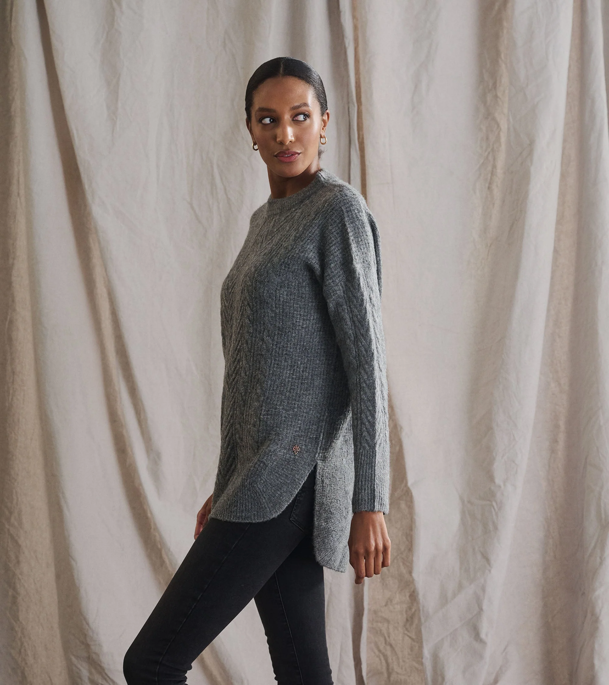 Cable Knit Tunic - Charcoal Heather - Image 5