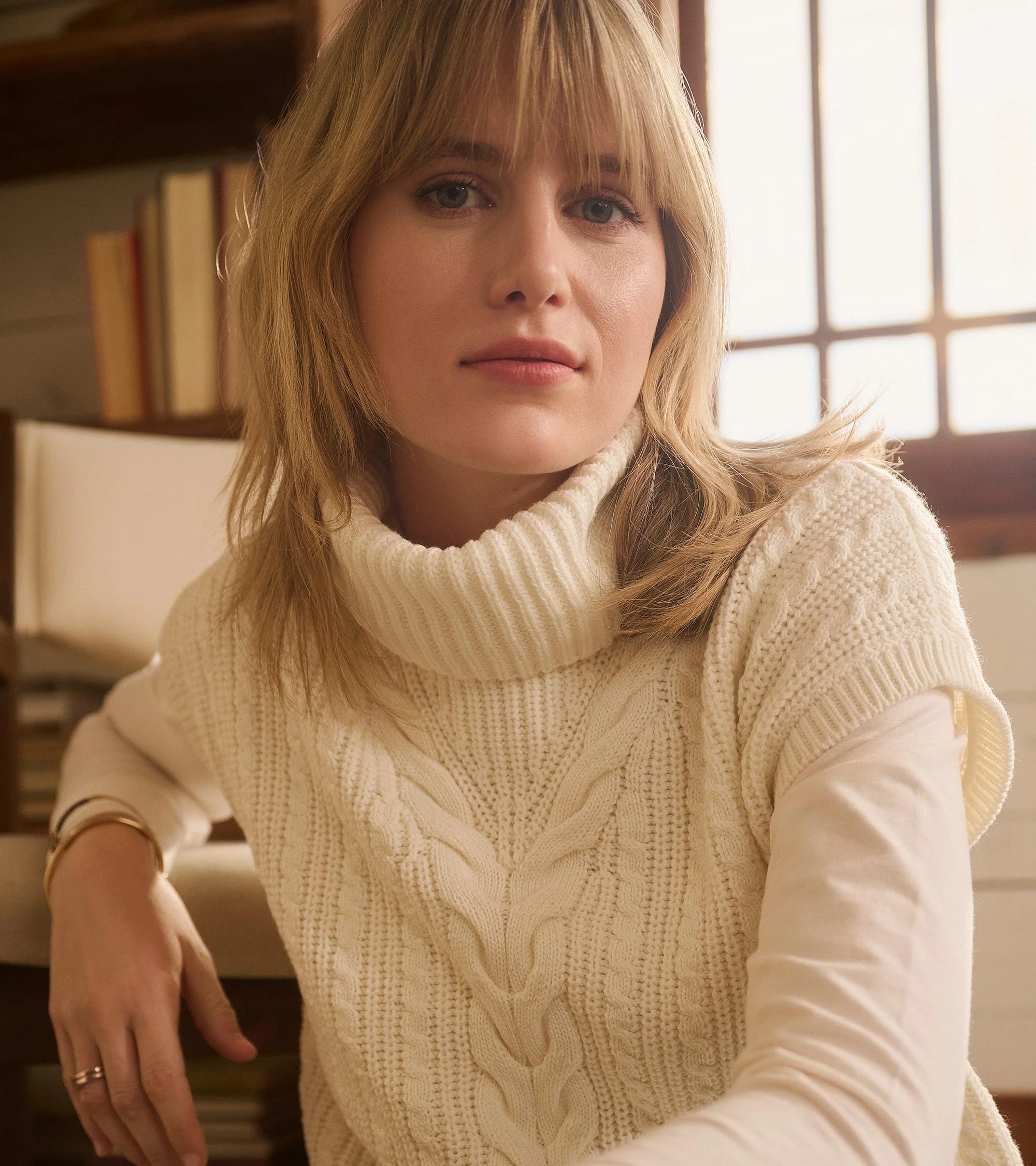Cable Knit Vest - Winter White - Image 6
