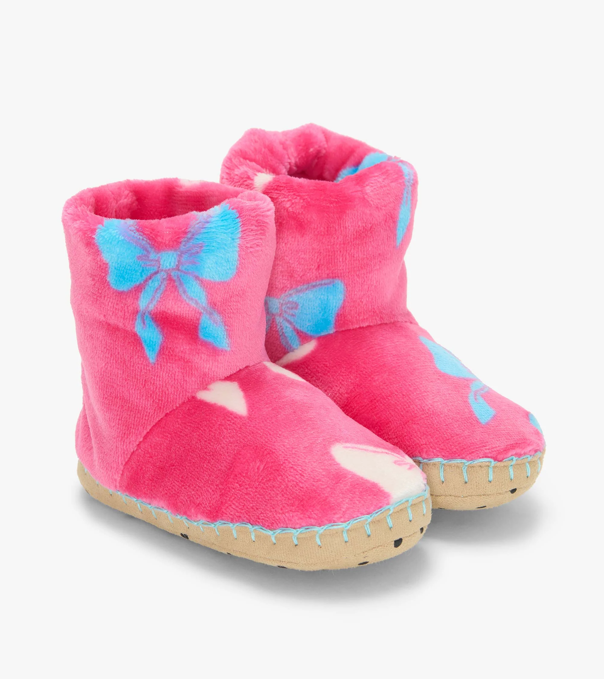 Girls Big Bows Fleece Slippers