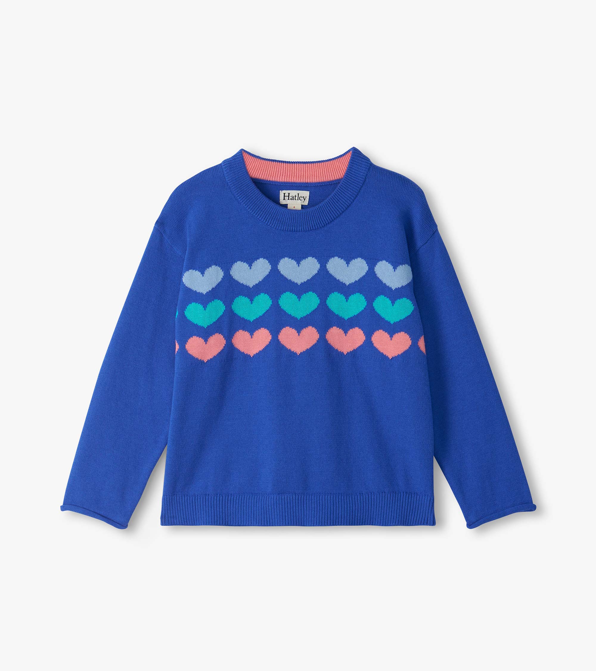 Girls Heart Stripes Crew Neck Sweater