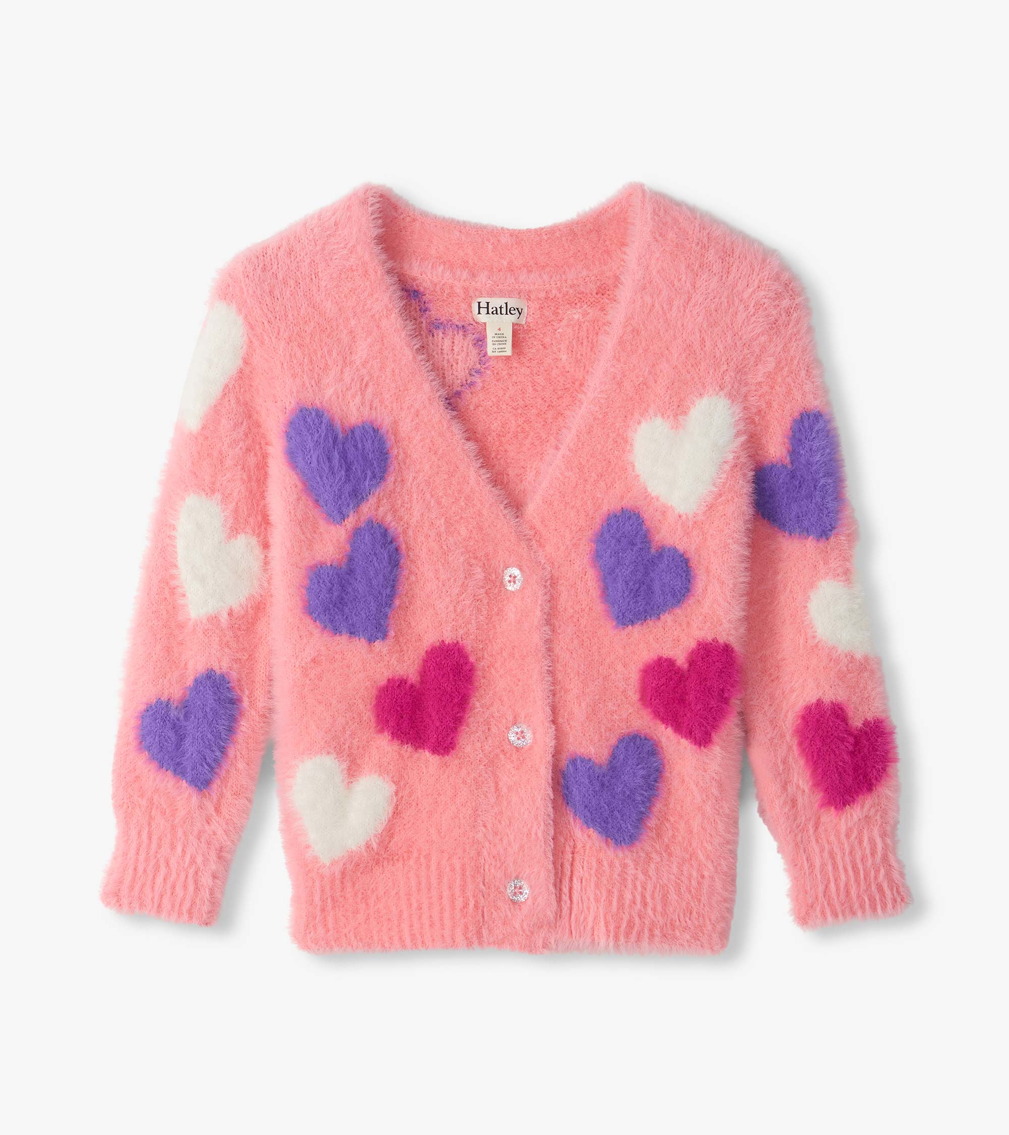 Girls Jumbo Hearts Fuzzy Cardigan