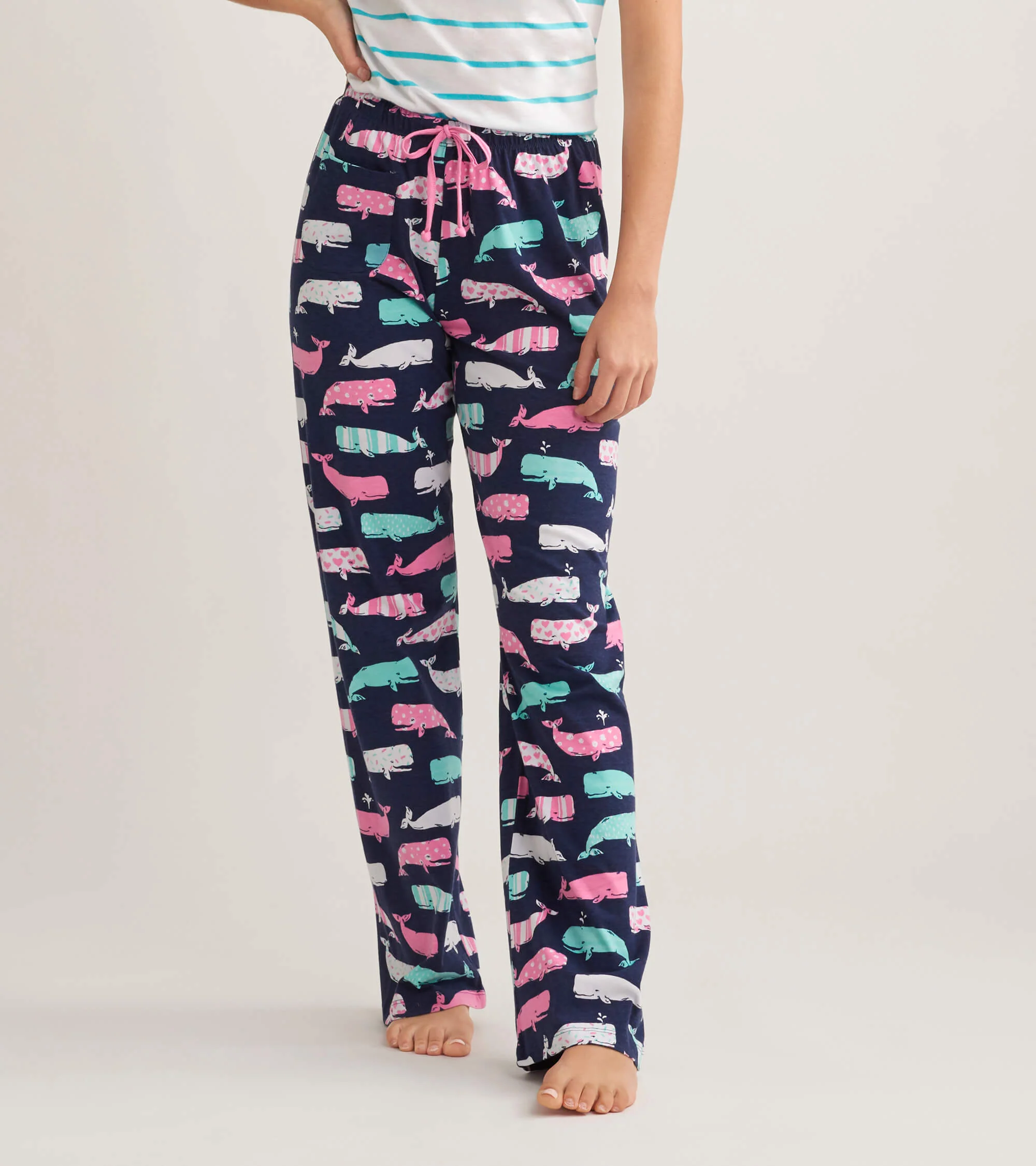 Nautical Whales Women's Cotton Pajama Pants