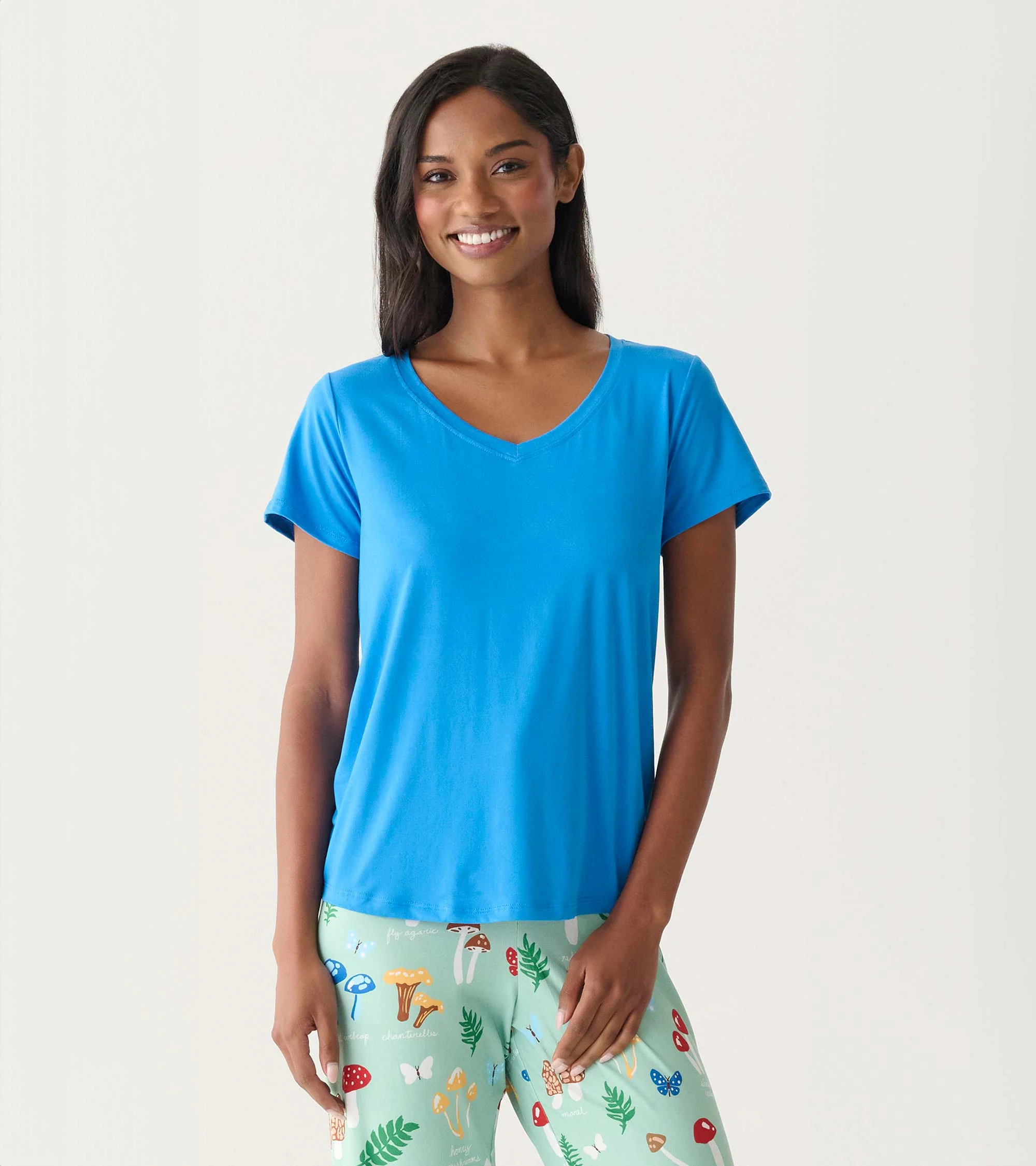 Women's Blue Polyknit V-Neck T-Shirt