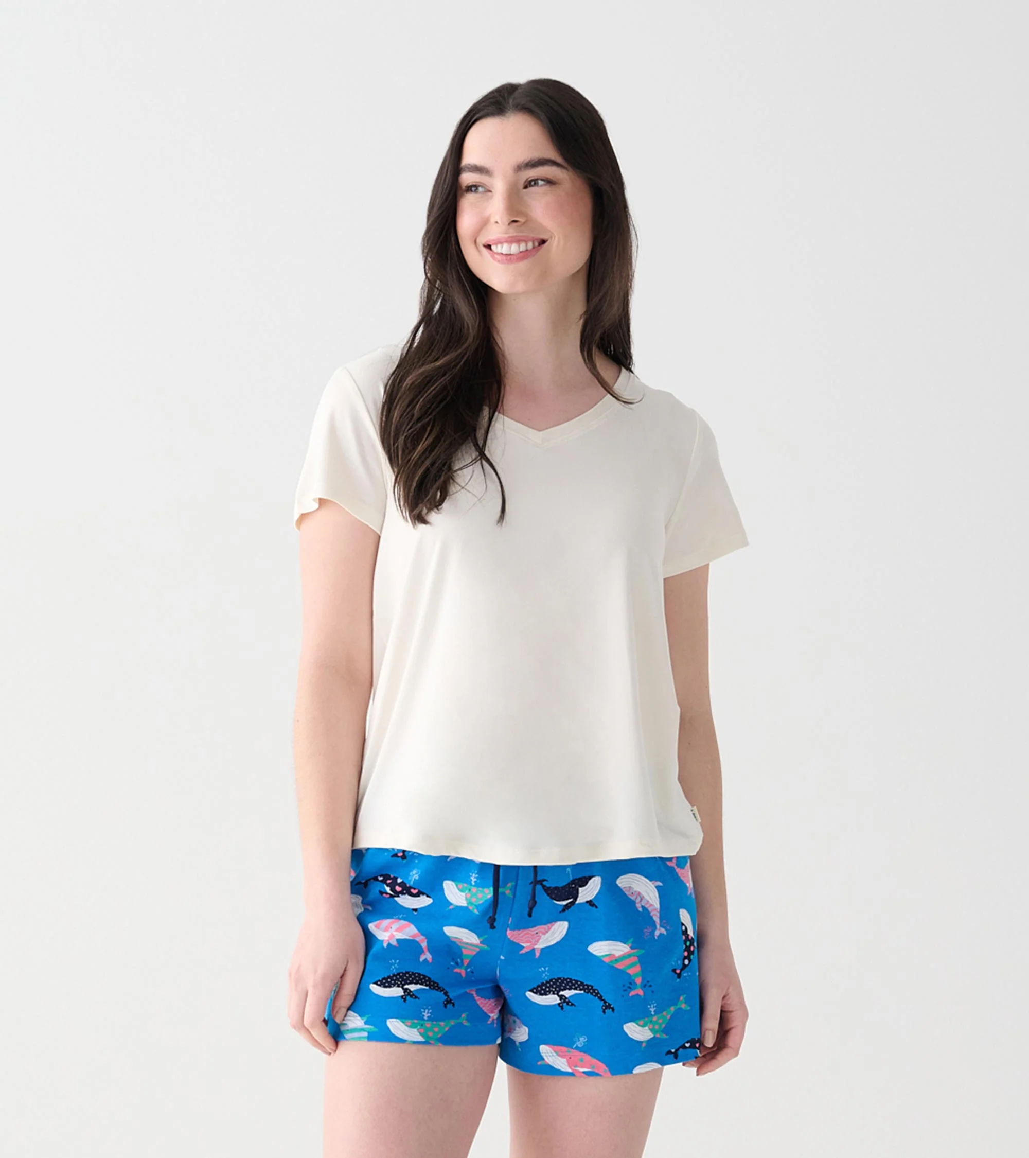 Women's Cream Polyknit V-Neck T-Shirt