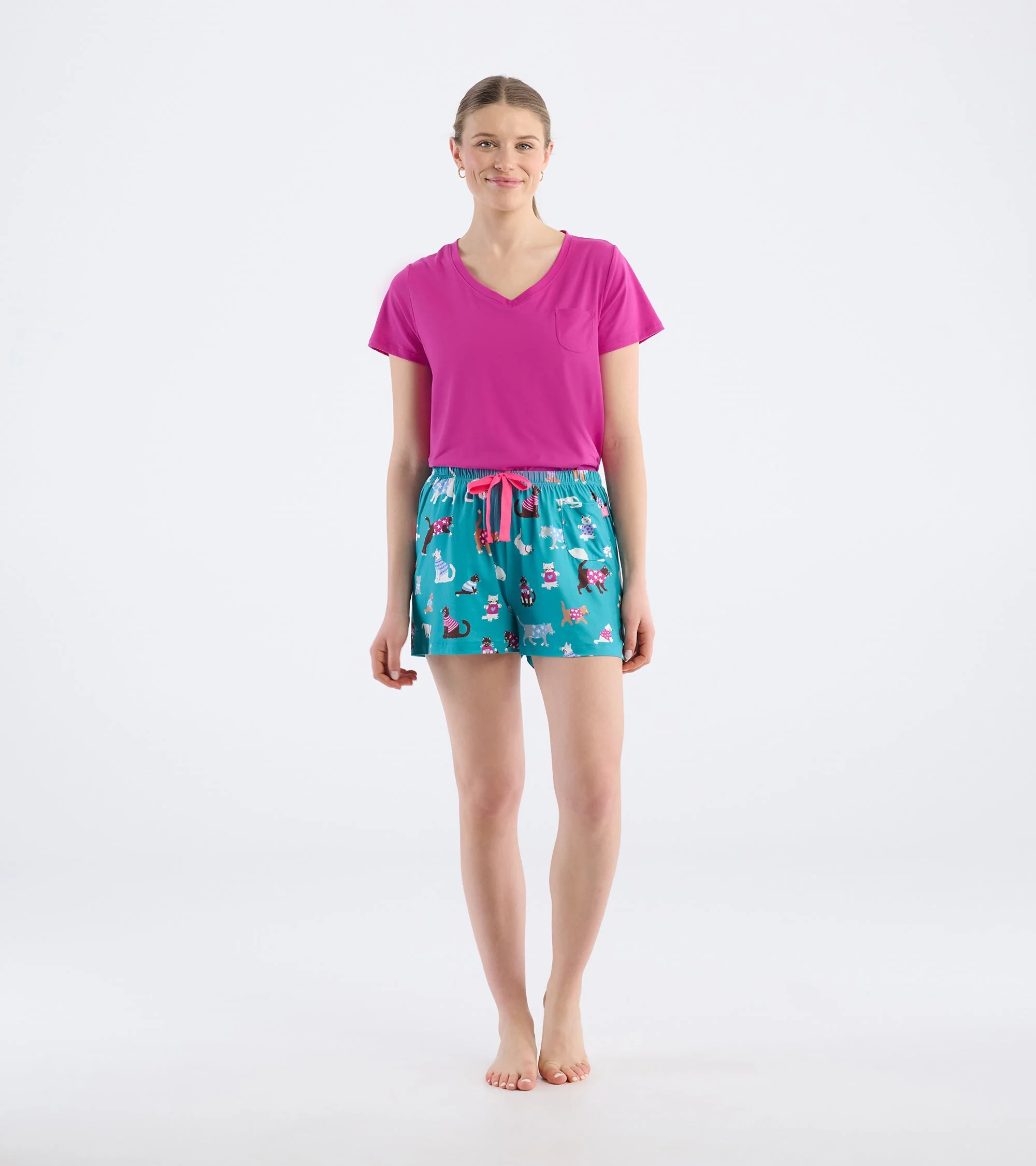Women's Cute Cats Polyknit Pajama Shorts - Image 3