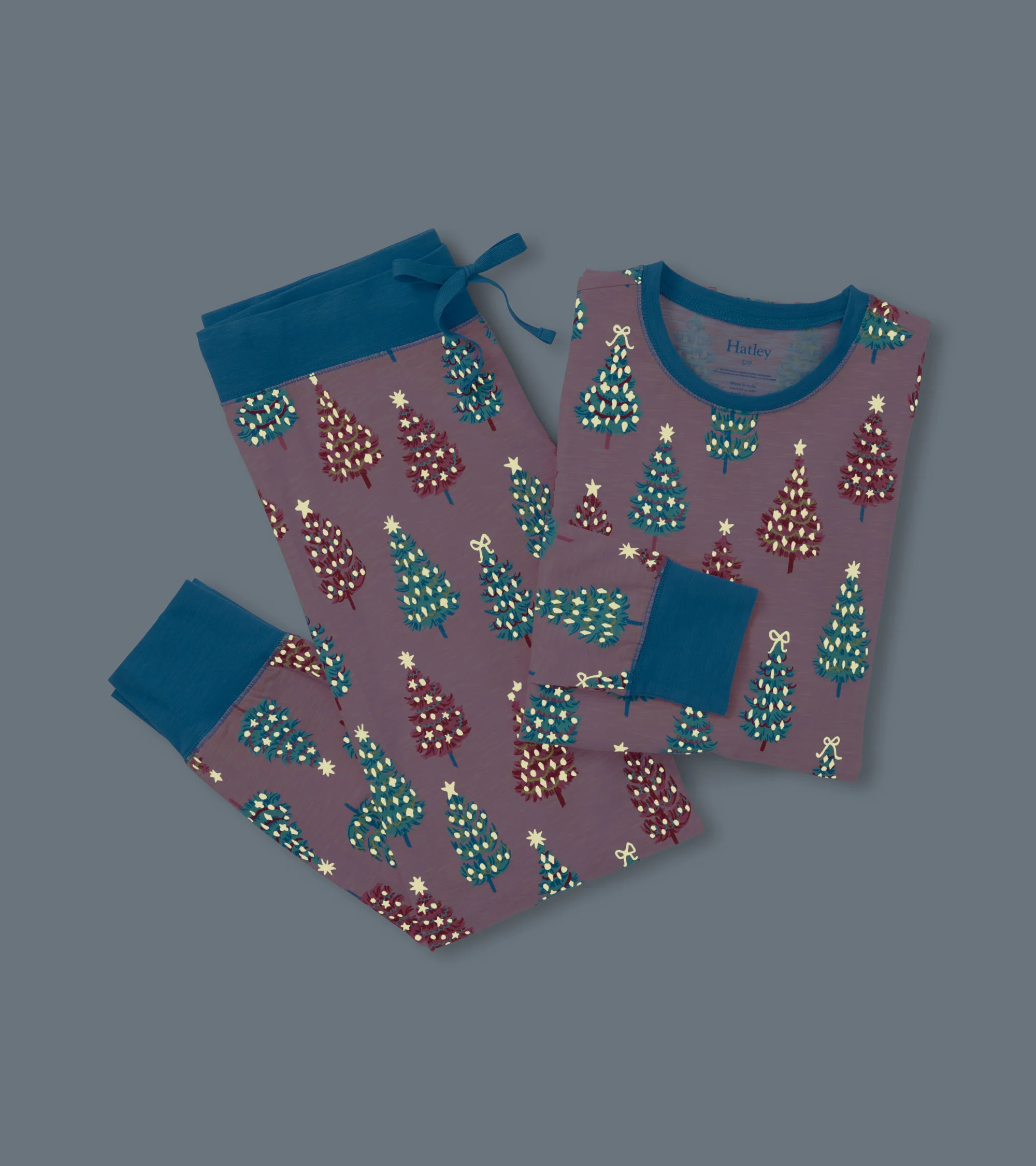 Women's Pink Bottle Brush Trees Glow in the Dark Cotton Pajama Set - Image 2