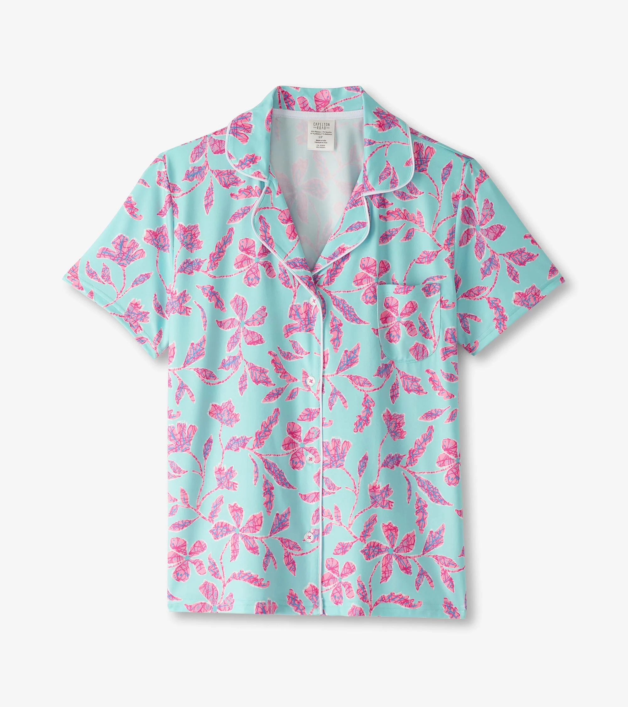 Women's Turquoise Batik Flowers Polyknit Short Pajama Set - Image 4