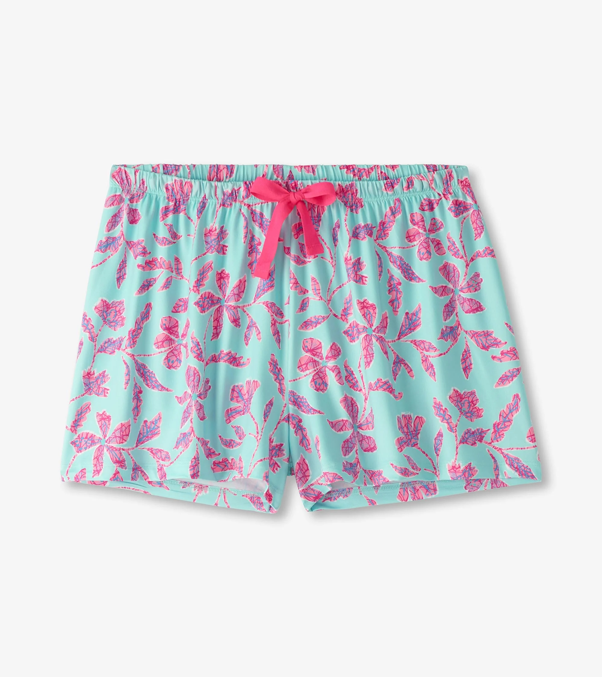 Women's Turquoise Batik Flowers Polyknit Short Pajama Set - Image 5